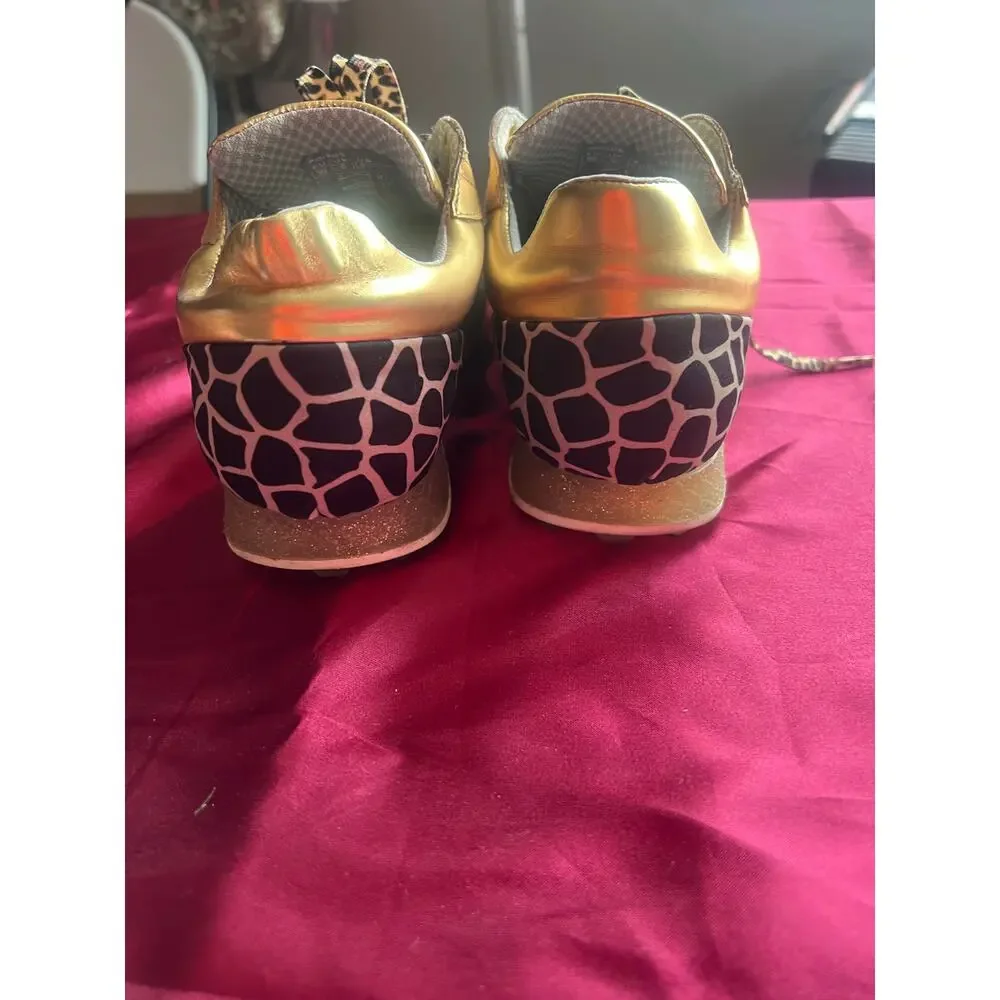 Duca Del Cosma Kubana Golf Shoes Women‎ 8.5 Gold Animal Print Waterproof Comfort
